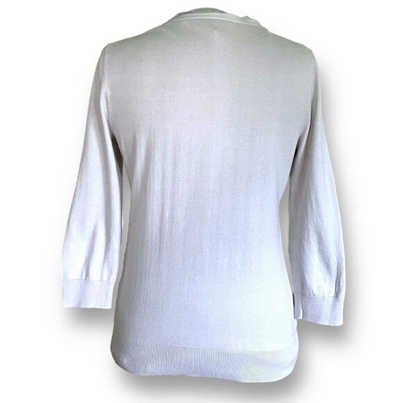 Ann Taylor LOFT Womens Cardigan S Gray Pima Cotton Floral Vneck Beaded Sweater - Picture 5 of 7